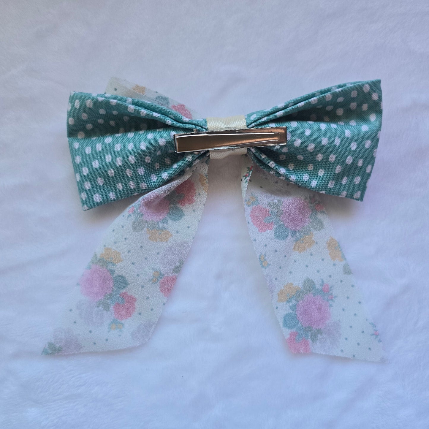 Teal Floral Bow Clip
