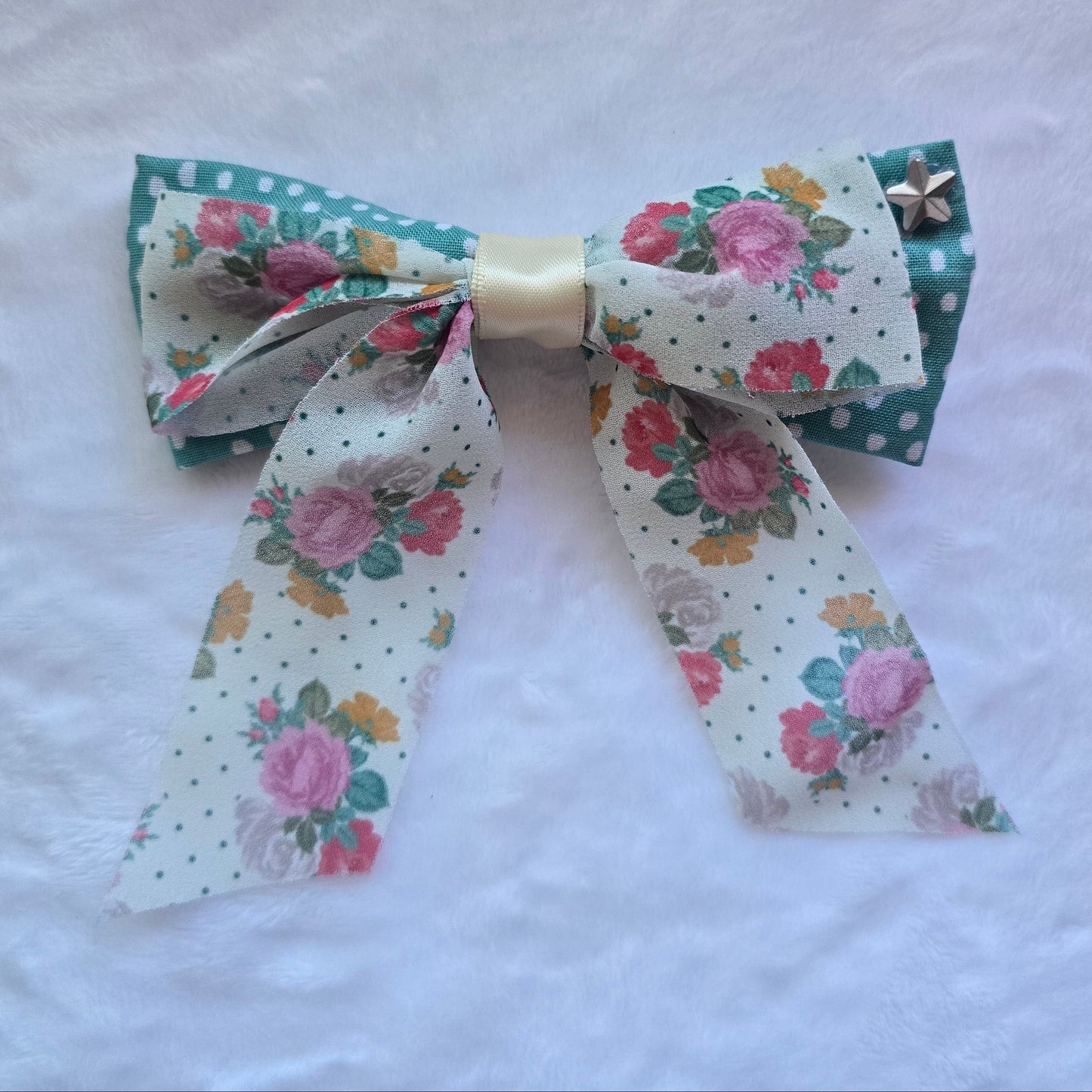 Teal Floral Bow Clip