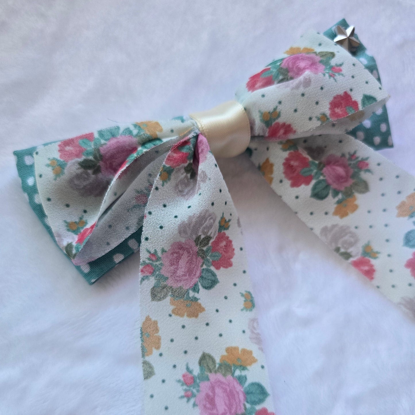 Teal Floral Bow Clip