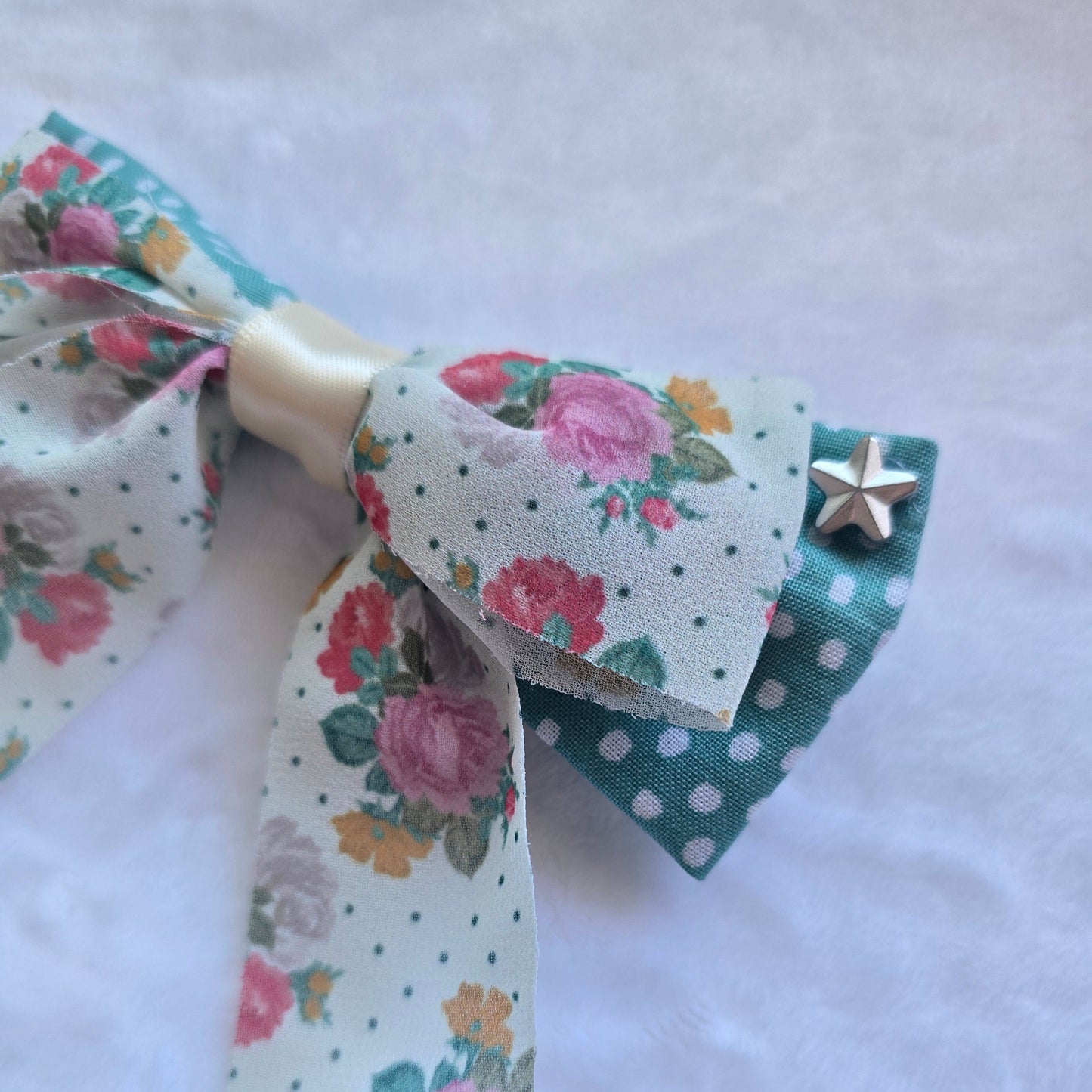 Teal Floral Bow Clip