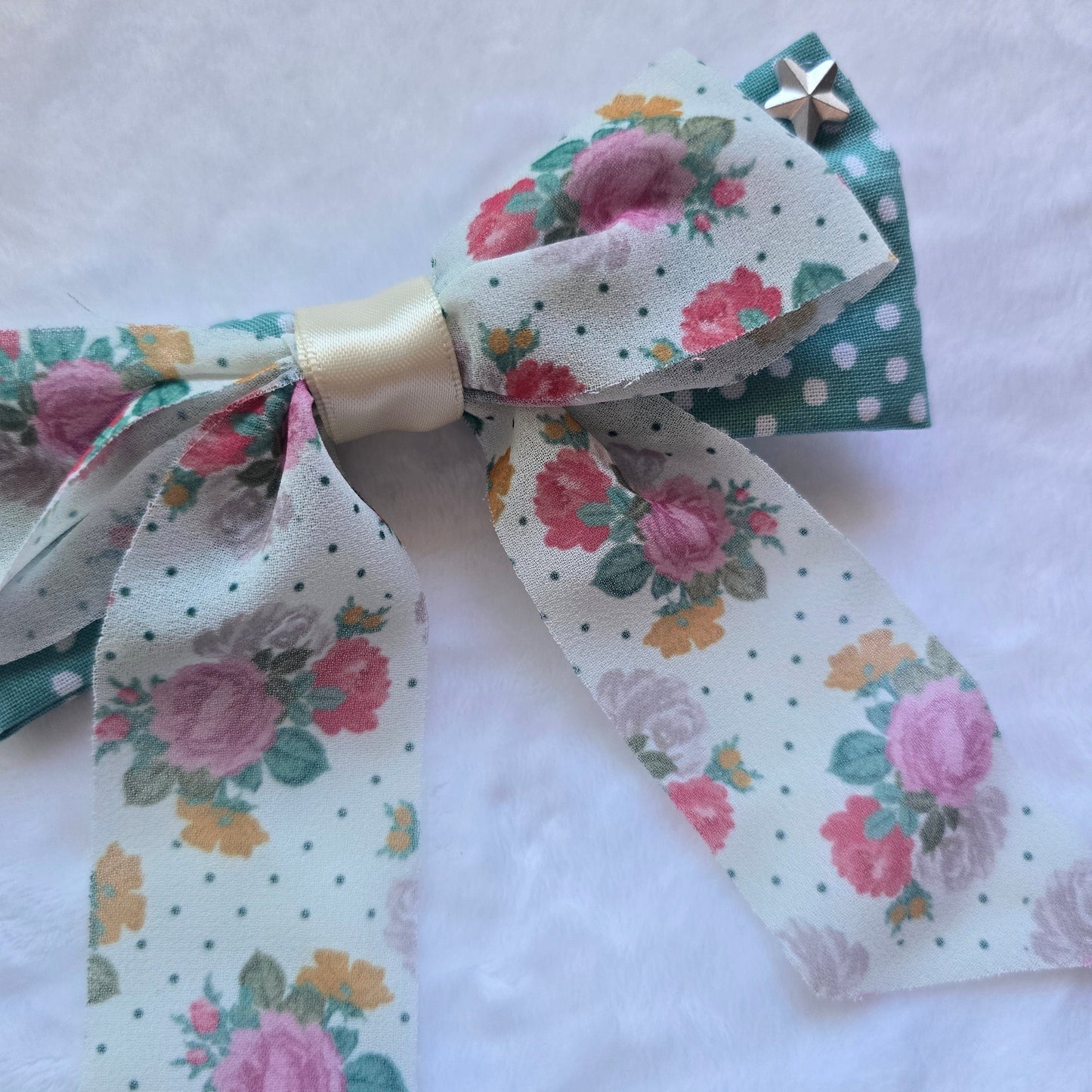 Teal Floral Bow Clip
