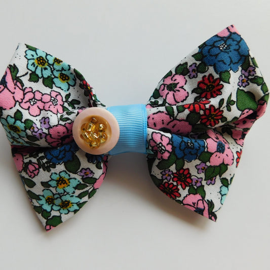 Blue Floral Bow
